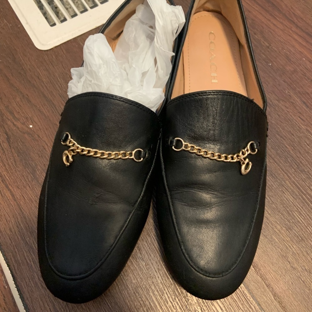 Hanna coach lambs leather loafers logo chain fall black casual classic $280 - Picture 2 of 10
